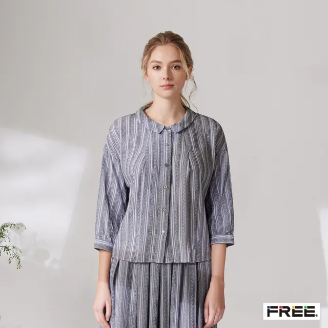 【FREE】有機草木染條紋圓領襯衫