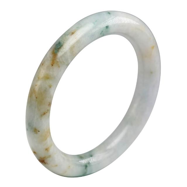 【漢石齋】天然翡翠A貨 圓條手鐲玉鐲 飄花種帶黃翡 福 利 品(手圍17.7/ 版寬10.2mm)