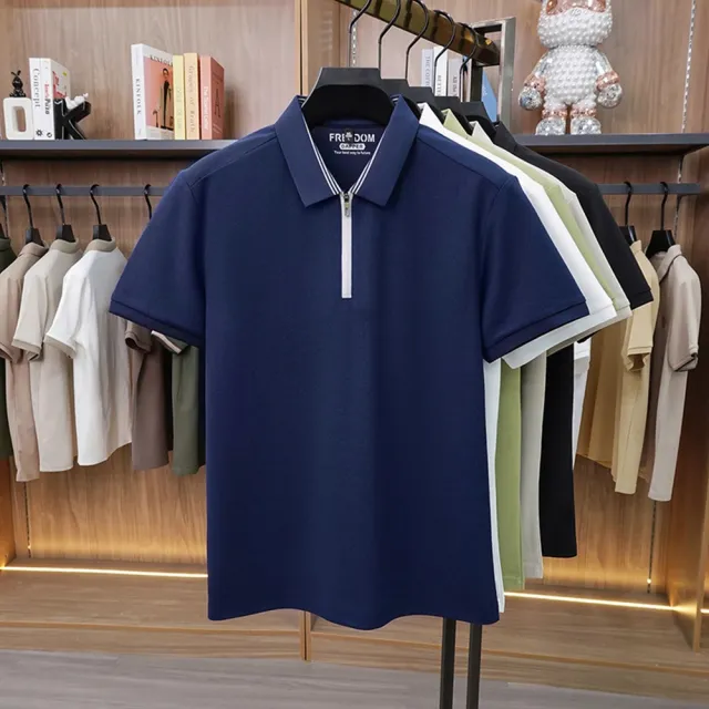 【米蘭精品】現貨+預購 POLO衫男短袖上衣高彈力男裝上衣高爾夫球衫冰絲涼感拉鍊款彈性男襯衫5色t1ng24