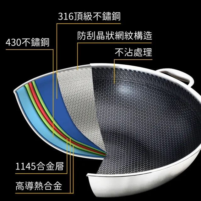 【shimizu 清水】核晶316不鏽鋼不沾炒鍋40CM(頂級316不鏽鋼)