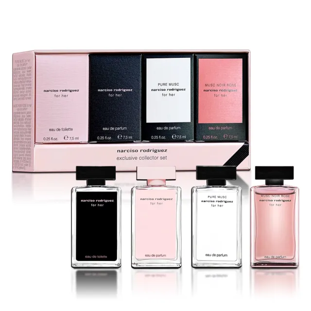 【NARCISO RODRIGUEZ】迷你香氛禮盒 7.5MLX4入 (FOR HER淡香水+FOR HER淡香精+純粹謬思+嫣紅繆思)