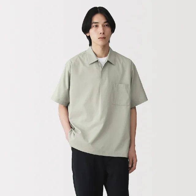【MUJI 無印良品】男透氣短袖布帛POLO衫(灰色/黑色/藍色/暗藍)