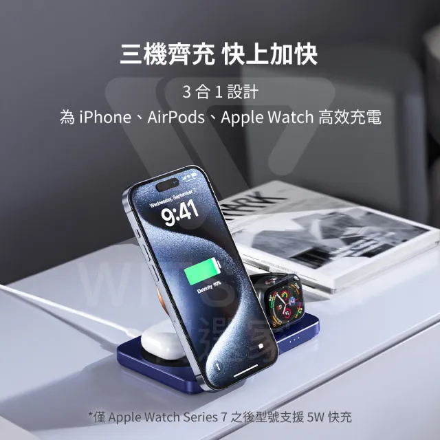 【Choetech】T636-F Qi2 三合一磁吸折疊旅行無線充電器(Qi2 快充 電力無線)