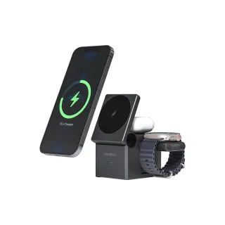 【Choetech】充電便利貼系列｜三合一MagSafe磁吸無線充電座（T632）(變形方塊 靈活巧充)