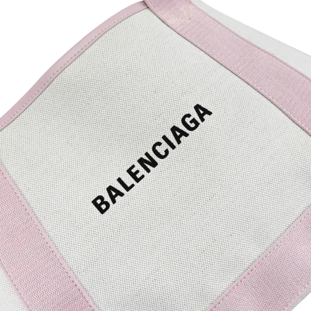 【Balenciaga 巴黎世家】NAVY 簡約LOGO厚帆布拼接附萬用袋大手提包托特包(米白)『entrupy安心購』