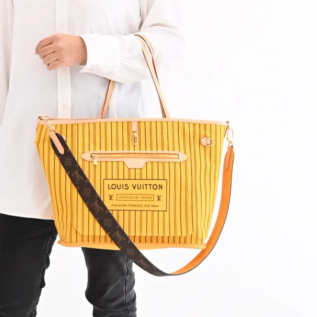 【Louis Vuitton 路易威登】M11947 Neverfull Bandouliere Inside Out MM 經典花紋雙面束口兩用包(現貨)