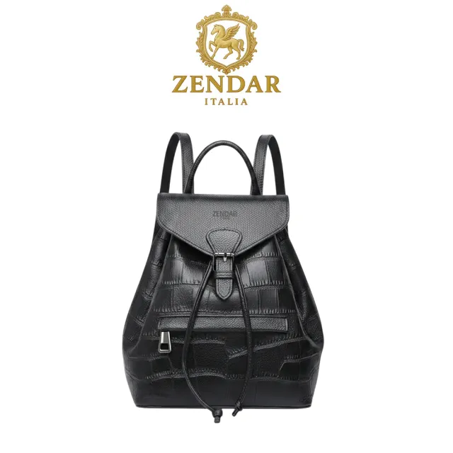 【ZENDAR】台灣總代理 限量1折 頂級鱷魚紋小牛皮後背包 阿米特系列 全新專櫃展示品(黑色)