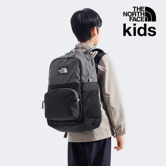 【The North Face】北面兒童灰黑拼接舒適背負大容量休閒後背包|8EEWWUO(書包)