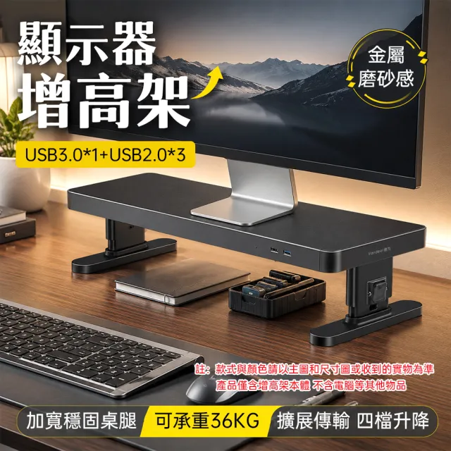 【ZHIPU 芝浦】可升降電腦顯示器增高架電腦螢幕增高架顯示屏底座桌面收納架(4檔可調多口傳輸穩固桌腿)