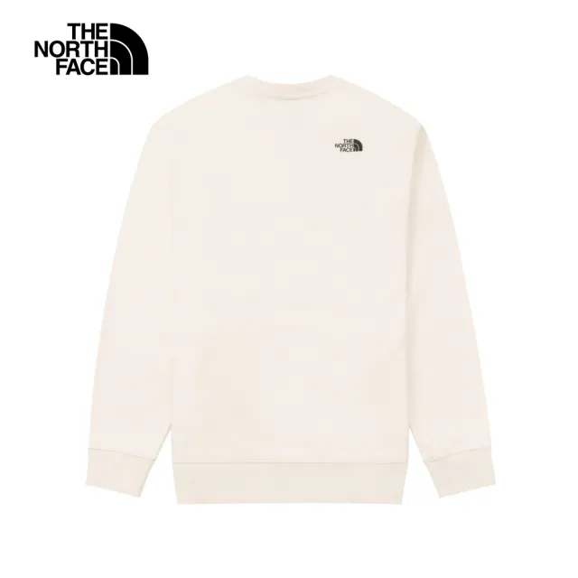【The North Face】北面男款米白色品牌LOGO印花長袖大學T｜8AT7QLI