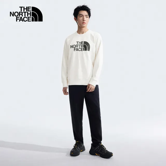 【The North Face】北面男款米白色品牌LOGO印花長袖大學T｜8AT7QLI