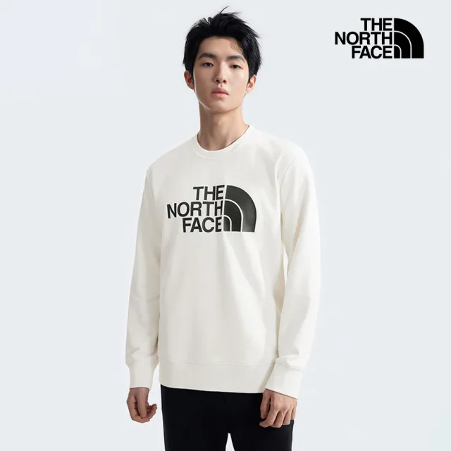 【The North Face】北面男款米白色品牌LOGO印花長袖大學T｜8AT7QLI