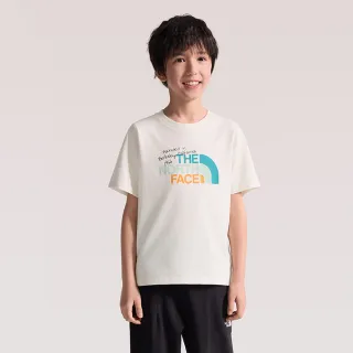 【The North Face】北面兒童米白色胸前三色LOGO短袖T恤｜8H1NQLI