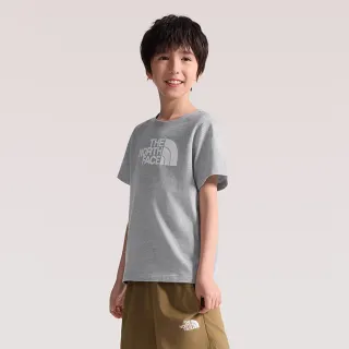 【The North Face】北面兒童灰色大尺寸LOGO短袖T恤｜8CZ8CQO