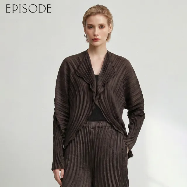 【EPISODE】百搭皺褶翻領長袖外套E63004（咖啡）