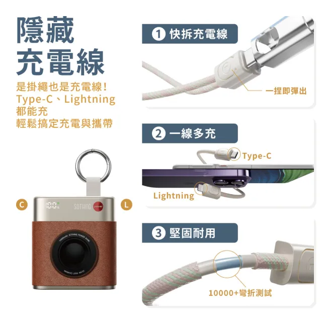 【SOTHING 向物】10000mAh極輕量自帶線行動電源 小相機mini(CCC認證 可上飛機 PD快充 雙口輸出)