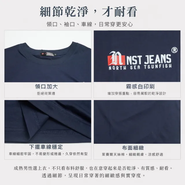 【NST JEANS】男款短袖T恤 | 涼感天絲棉 親膚萊賽爾 柔軟透氣 航標藍 加大尺碼 397-80010