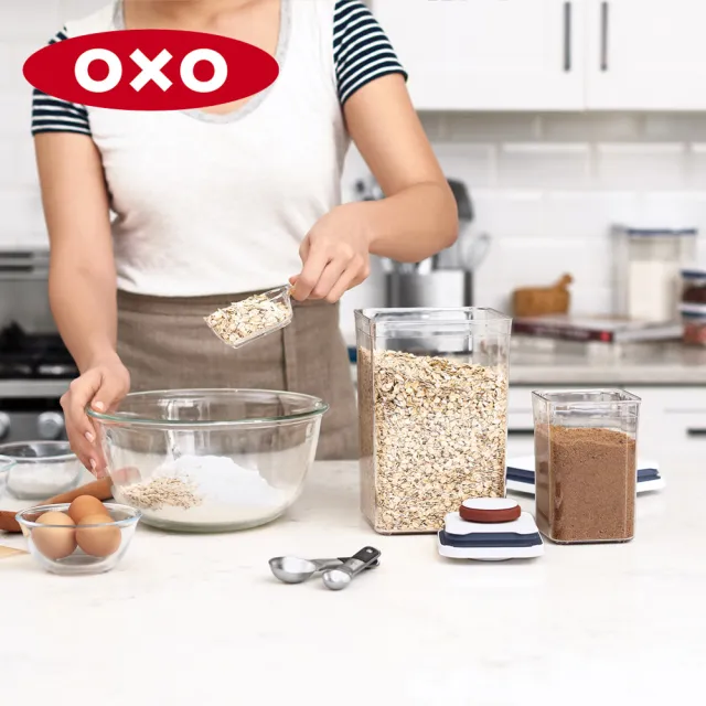 【OXO】長方1.6L｜  超值2入｜POP 按壓密封收納保鮮盒(16*11*16 cm 單手開蓋 整齊堆疊)