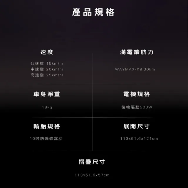 【Waymax】X9電動滑板車(前雙臂減震、IPX5防水車款)