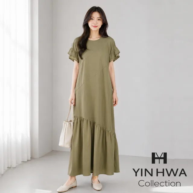 【YIN HWA 盈樺】ARIES 甜美簡約線條剪接荷葉洋裝