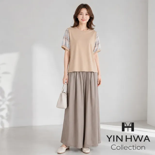 【YIN HWA 盈樺】ARIES 簡約優雅格紋拼接上衣