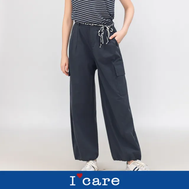 【I’Care 依卡】現貨-絲巾收口工裝休閒褲(F)|工裝褲 休閒長褲 寬鬆穿搭