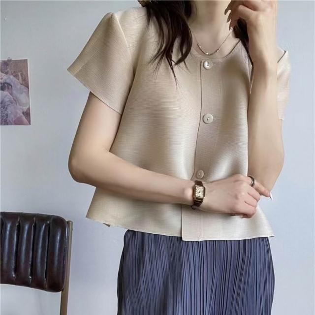 【巴黎精品】現貨+預購 三宅風皺褶衣服褶皺上衣摺衣彈力大尺碼(高領無袖寬鬆女T恤3款b1a36 C)