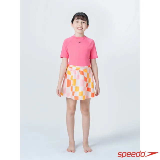 【SPEEDO】女孩 休閒連身裙泳裝 格子粉