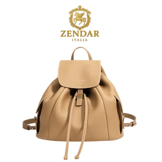 【ZENDAR】台灣總代理 限量1折 頂級小牛皮後背包 喬娜系列 全新專櫃展示品 (餅乾色)