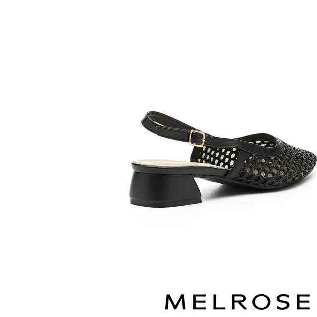 【MELROSE】美樂斯 慵懶度假感編織造型後繫帶尖頭低跟鞋(黑)