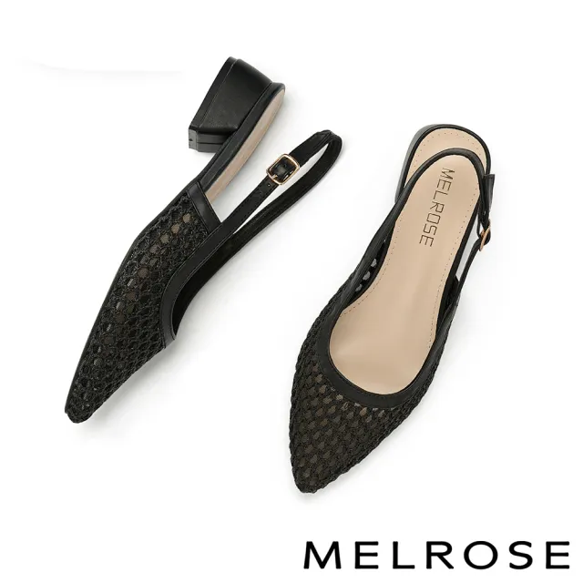 【MELROSE】美樂斯 慵懶度假感編織造型後繫帶尖頭低跟鞋(黑)