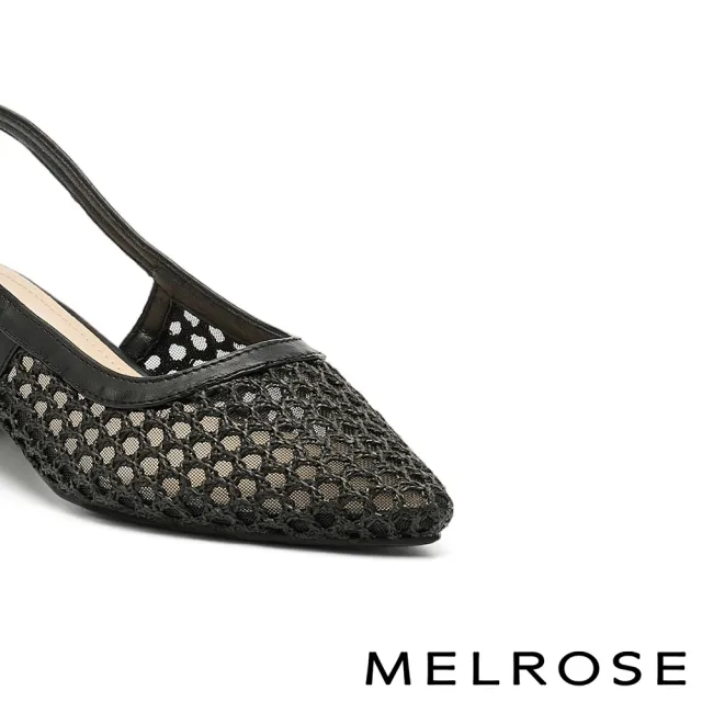 【MELROSE】美樂斯 慵懶度假感編織造型後繫帶尖頭低跟鞋(黑)