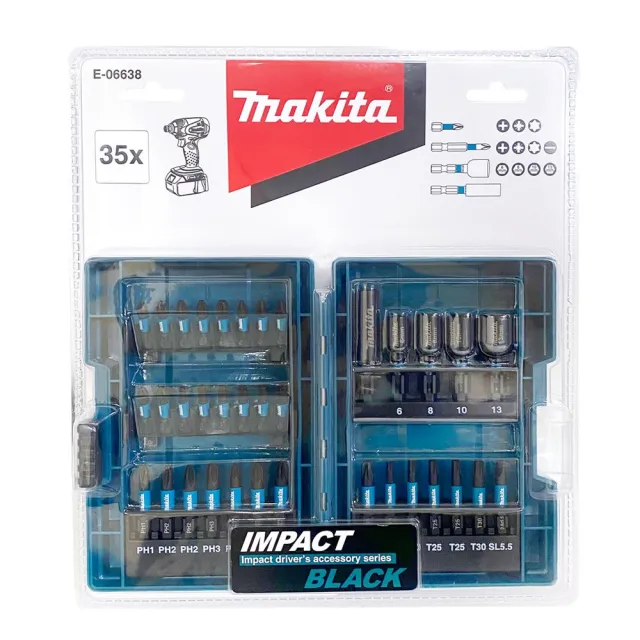 【MAKITA 牧田】起子頭35件組 IMPACT BLACK 盒裝 E-06638
