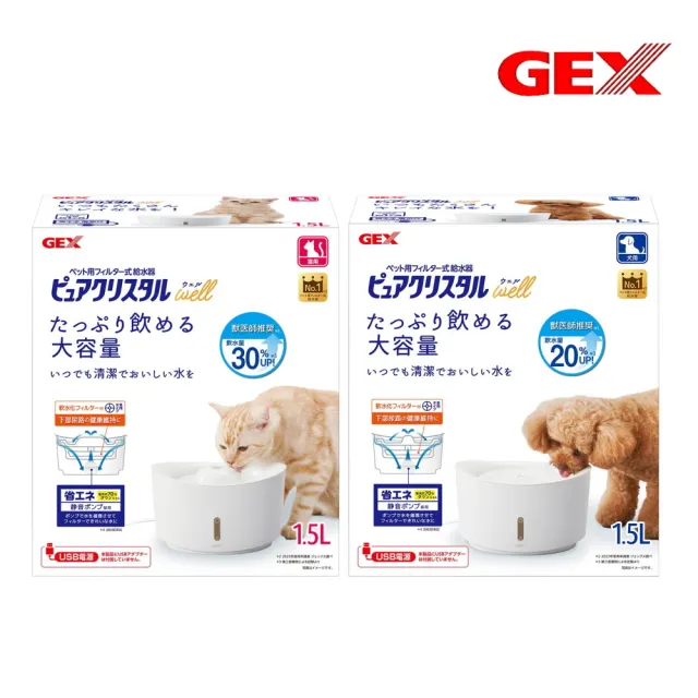 【GEX】犬貓視窗型進階版飲水器 1.5L DC馬達 USB豆腐頭另售 (寵物飲水機)