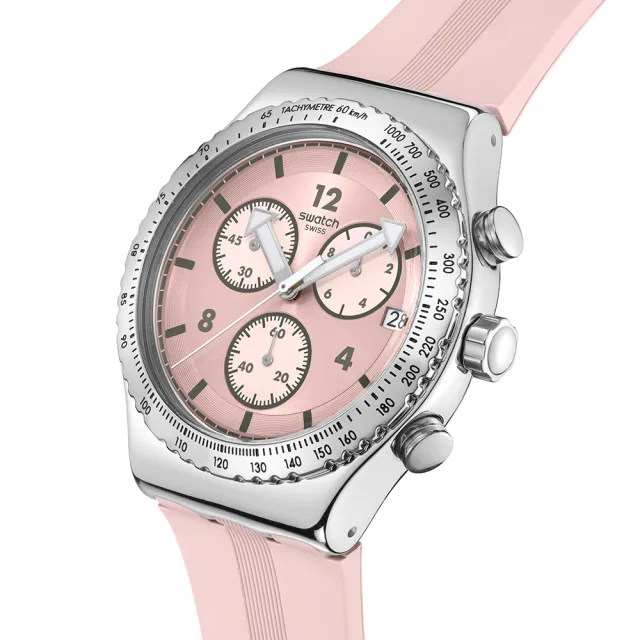 【SWATCH】POPPINGLY PINK 金屬運動手錶/男錶/女錶/瑞士製造 YVS532(43mm)