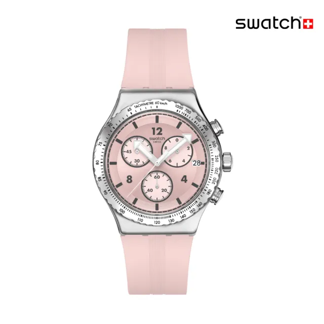 【SWATCH】POPPINGLY PINK 金屬運動手錶/男錶/女錶/瑞士製造 YVS532(43mm)