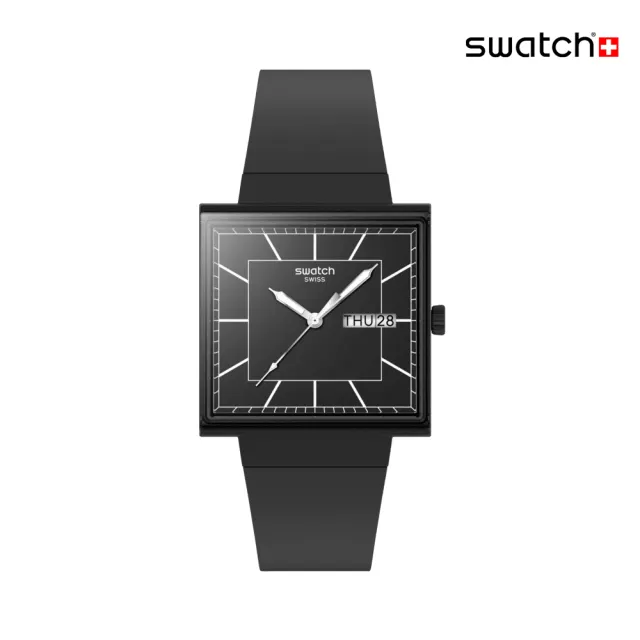 【SWATCH】WHAT IF...BLACKAGAIN? 經典手錶/方形錶/男錶/女錶/瑞士製造 SO34B701(41mm)