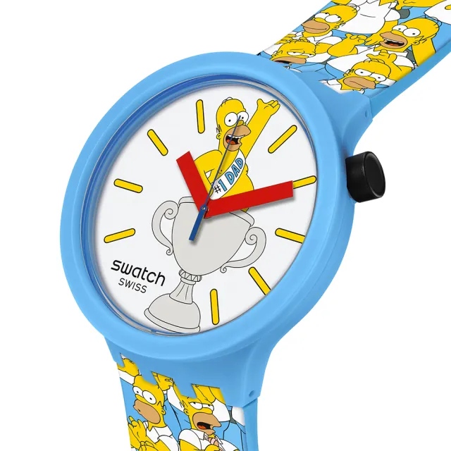 【SWATCH】BEST. DAD. EVER. 辛普森家庭/大錶面手錶/男錶/女錶/瑞士製造 SB05Z100(47mm)