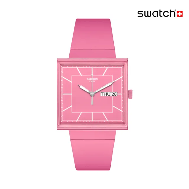 【SWATCH】WHAT IF...ROSE? 經典手錶/方形錶/女錶/瑞士製造 SO34P700(34mm)