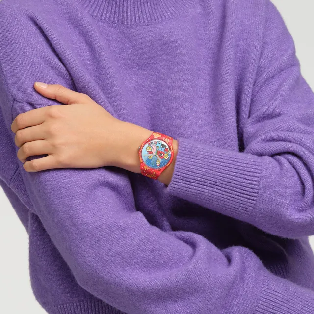 【SWATCH】WONDROUS WINTER WONDERLAND 辛普森家庭/經典手錶/男錶/女錶/瑞士製造 SUOZ361(41mm)
