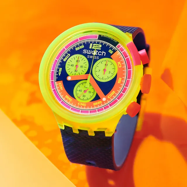 【SWATCH】NEON TO THE MAX 大錶面運動手錶/男錶/女錶/瑞士製造 SB06J100(47mm)