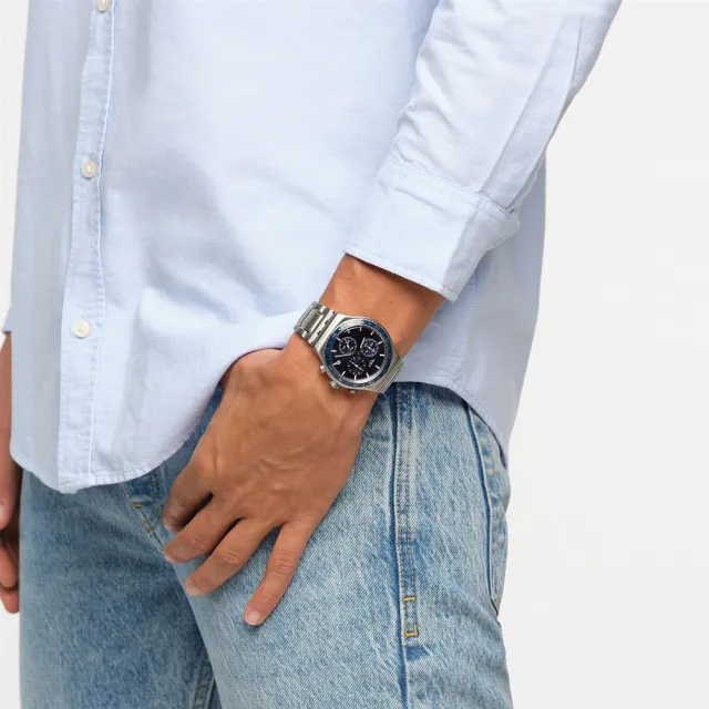 【SWATCH】COBALT LAGOON 金屬運動手錶/男錶/女錶/瑞士製造 YVS496G(43mm)