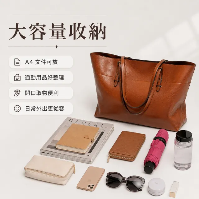 【EMMA SUE】雙11 通勤包 大包包 百搭包包 大容量托特包 肩背大包 托特包 肩背包 皮革大包 油蠟 