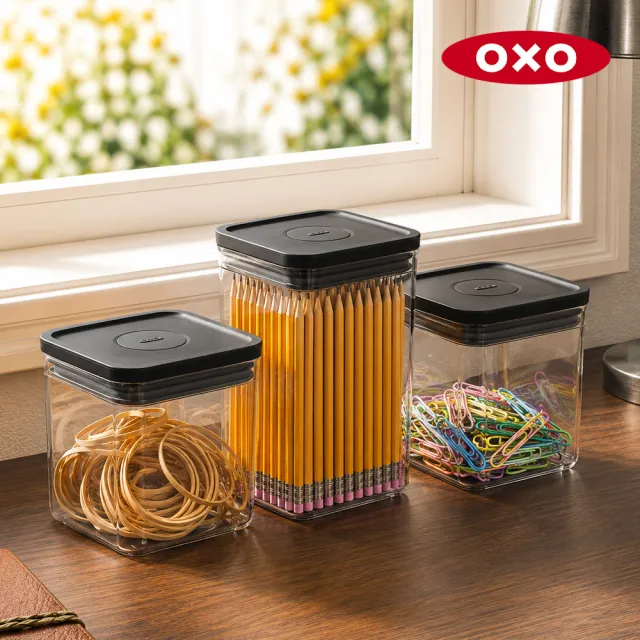 【OXO】POP 大正方按壓保鮮盒-4.2L (經典霧黑)