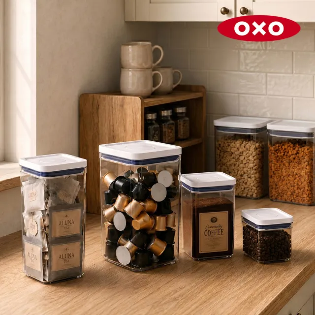 【OXO】POP 大正方按壓保鮮盒-4.2L (經典霧黑)