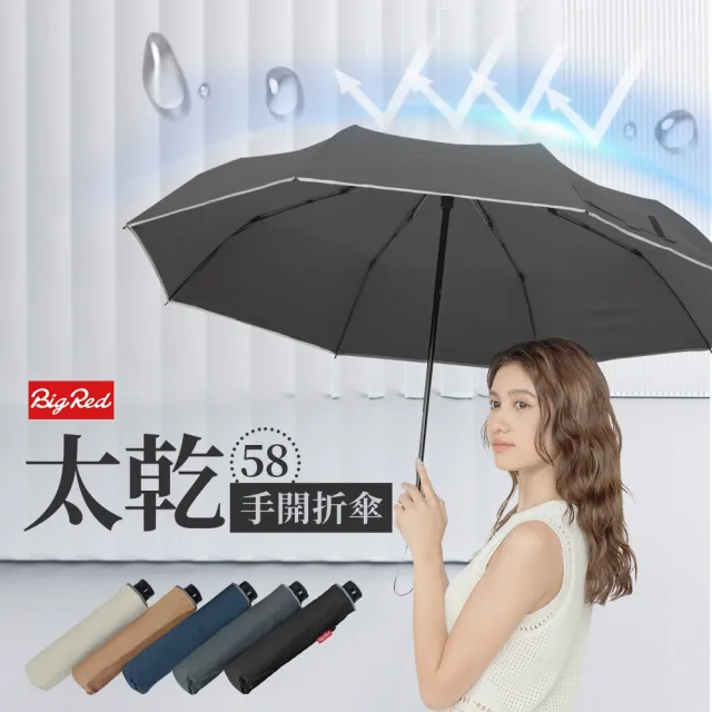 【雨傘王】BigRed太乾58 5級防潑水 手開傘 折疊傘 快乾傘布 抗風 抗UV 快乾 1-2人撐(終身免費維修*)