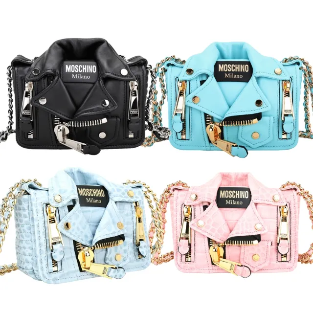 【MOSCHINO】Biker 夾克造型 品牌經典真皮斜背包-4款可選