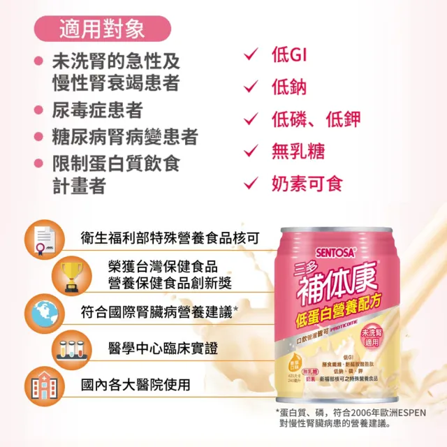 【SENTOSA 三多】補体康低蛋白營養配方(24罐/箱)
