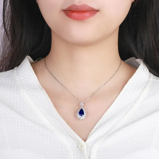 海斯珠寶 3.1克拉天然皇家藍寶石吊墜 18K白金 鑽石圍鑲工藝 水滴形切割 羽翼群鑲設計 收藏級珠寶