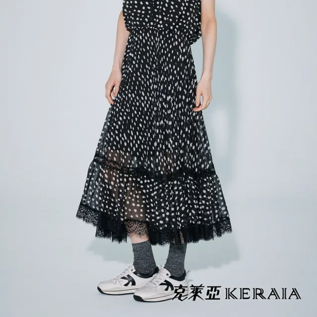 【KERAIA 克萊亞】魅力價-法式摩登波點拼接雪紡長裙